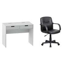 Conjunto de Mesa New Branca com Cadeira de Escritório Secretária Giratória Clean Preta