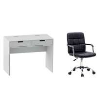 Conjunto de Mesa New Branca com Cadeira de Escritório Secretária Giratória Fitz Preta