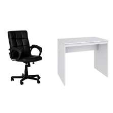 Conjunto de Mesa Office Branca com Cadeira de Escritório Diretor Giratória Charles Preta
