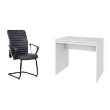 Conjunto de Mesa Office Branca com Cadeira de Escritório Interlocutor Fixa Oslo Preta