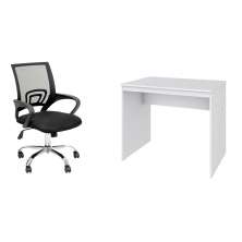 Conjunto de Mesa Office Branca com Cadeira de Escritório Secretária Giratória New Java Preta