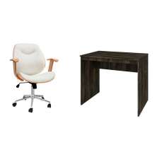 Conjunto de Mesa Office Carvalho Dark com Cadeira de Escritório Diretor Giratória Antonella Branca