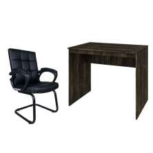Conjunto de Mesa Office Carvalho Dark com Cadeira de Escritório Interlocutor Fixa Charles Preta