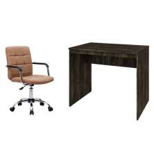 Conjunto de Mesa Office Carvalho Dark com Cadeira de Escritório Secretária Giratória Fitz Marrom