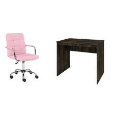 Conjunto de Mesa Office Carvalho Dark com Cadeira de Escritório Secretária Giratória Fitz Rosa