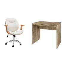 Conjunto de Mesa Office Carvalho com Cadeira de Escritório Diretor Giratória Antonella Branca