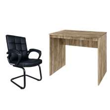 Conjunto de Mesa Office Carvalho com Cadeira de Escritório Interlocutor Fixa Charles Preta