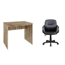 Conjunto de Mesa Office Carvalho com Cadeira de Escritório Secretária Giratória Clean Preta