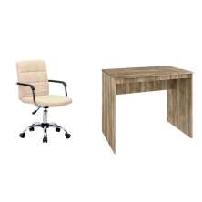 Conjunto de Mesa Office Carvalho com Cadeira de Escritório Secretária Giratória Fitz Bege