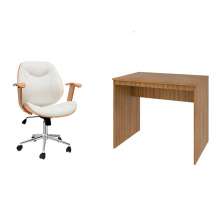 Conjunto de Mesa Office Mel com Cadeira de Escritório Diretor Giratória Antonella Branca