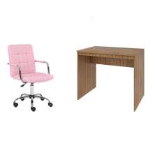 Conjunto de Mesa Office Mel com Cadeira de Escritório Secretária Giratória Fitz Rosa