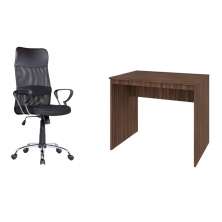 Conjunto de Mesa Office Nogal com Cadeira de Escritório Diretor Giratória Vancouver Preta