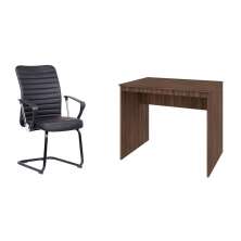 Conjunto de Mesa Office Nogal com Cadeira de Escritório Interlocutor Fixa Oslo Preta