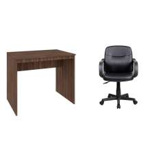 Conjunto de Mesa Office Nogal com Cadeira de Escritório Secretária Giratória Clean Preta