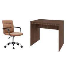Conjunto de Mesa Office Nogal com Cadeira de Escritório Secretária Giratória Fitz Marrom