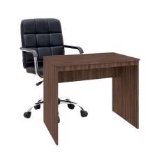 Conjunto de Mesa Office Nogal com Cadeira de Escritório Secretária Giratória Fitz Preta