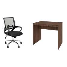 Conjunto de Mesa Office Nogal com Cadeira de Escritório Secretária Giratória New Java Preta