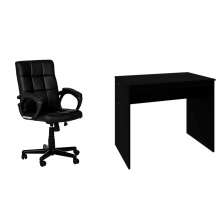Conjunto de Mesa Office Preta com Cadeira de Escritório Diretor Giratória Charles Preta