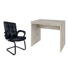 Conjunto de Mesa Office Snow com Cadeira de Escritório Interlocutor Fixa Charles Preta