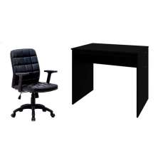 Conjunto de Mesa Office com Cadeira de Escritório Diretor Giratória Fitz com Braços Ajustáveis Preta