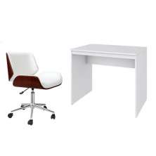 Conjunto de Mesa Office com Cadeira de Escritório Diretor Giratória Lauren Branca