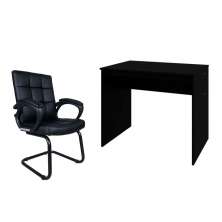 Conjunto de Mesa Office com Cadeira de Escritório Interlocutor Fixa Charles Preta