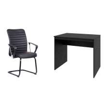 Conjunto de Mesa Office com Cadeira de Escritório Interlocutor Fixa Oslo Preta
