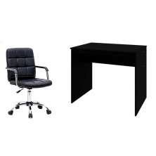 Conjunto de Mesa Office com Cadeira de Escritório Secretária Giratória Fitz Preta