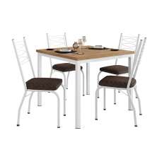 Conjunto de Mesa Quadrada com Tampo MDP e 4 Cadeiras Adriana Revestimento Sintético Cacau e Branco