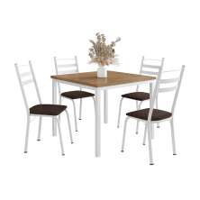 Conjunto de Mesa Quadrada com Tampo MDP e 4 Cadeiras Adriana Revestimento Sintético Cacau e Branco II