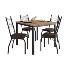 Conjunto de Mesa Quadrada com Tampo MDP e 4 Cadeiras Adriana Revestimento Sintético Cacau e Preto
