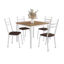 Conjunto de Mesa Quadrada com Tampo MDP e 4 Cadeiras Adriana Revestimento Sintético Imbuia e Branco
