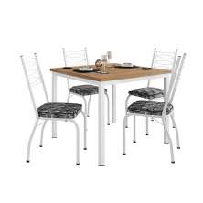 Conjunto de Mesa Quadrada com Tampo MDP e 4 Cadeiras Adriana Revestimento Sintético Mosaico Silver e Branco