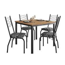 Conjunto de Mesa Quadrada com Tampo MDP e 4 Cadeiras Adriana Revestimento Sintético Mosaico Silver e Preto