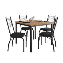Conjunto de Mesa Quadrada com Tampo MDP e 4 Cadeiras Adriana Revestimento Sintético Preto