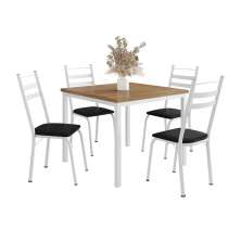 Conjunto de Mesa Quadrada com Tampo MDP e 4 Cadeiras Adriana Revestimento Sintético Preto e Branco II