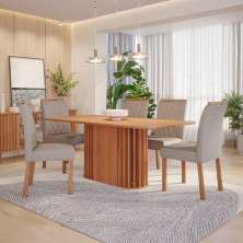 Conjunto de Mesa Retangular com Tampo de MDF Cinamomo Julieta e 6 Cadeiras Juliana Linho Grafite e Madeira