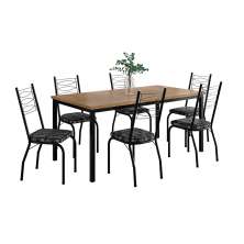 Conjunto de Mesa Retangular com Tampo de MDP Amadeirado e 6 Cadeiras Adriana I Revestimento Sintético Silver e Preto