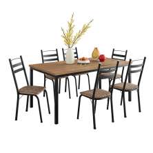 Conjunto de Mesa Retangular com Tampo de MDP Amadeirado e 6 Cadeiras Adriana III Revestimento Sintético Bege e Preto
