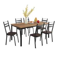 Conjunto de Mesa Retangular com Tampo de MDP Amadeirado e 6 Cadeiras Adriana III Revestimento Sintético Cacau e Preto