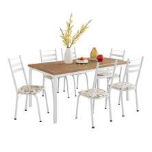 Conjunto de Mesa Retangular com Tampo de MDP Amadeirado e 6 Cadeiras Adriana III Revestimento Sintético Cedro e Branco