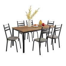 Conjunto de Mesa Retangular com Tampo de MDP Amadeirado e 6 Cadeiras Adriana III Revestimento Sintético Cinza Claro e Preto