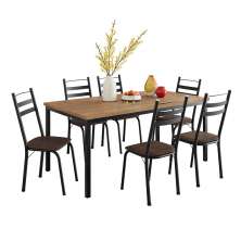 Conjunto de Mesa Retangular com Tampo de MDP Amadeirado e 6 Cadeiras Adriana III Revestimento Sintético Imbuia e Preto