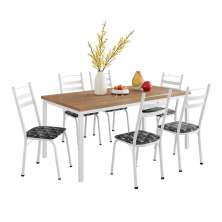Conjunto de Mesa Retangular com Tampo de MDP Amadeirado e 6 Cadeiras Adriana III Revestimento Sintético Silver e Branco