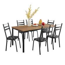 Conjunto de Mesa Retangular com Tampo de MDP Amadeirado e 6 Cadeiras Adriana III Revestimento Sintético Silver e Preto