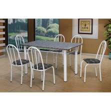 Conjunto de Mesa Sara com 6 Cadeiras Branca Preto Flor