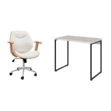 Conjunto de Mesa Studio Bege com Cadeira de Escritório Diretor Giratória Antonella Branca