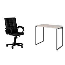 Conjunto de Mesa Studio Bege com Cadeira de Escritório Diretor Giratória Charles Preta