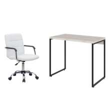 Conjunto de Mesa Studio Bege com Cadeira de Escritório Secretária Giratória Fitz Branca
