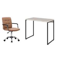 Conjunto de Mesa Studio Bege com Cadeira de Escritório Secretária Giratória Fitz Marrom